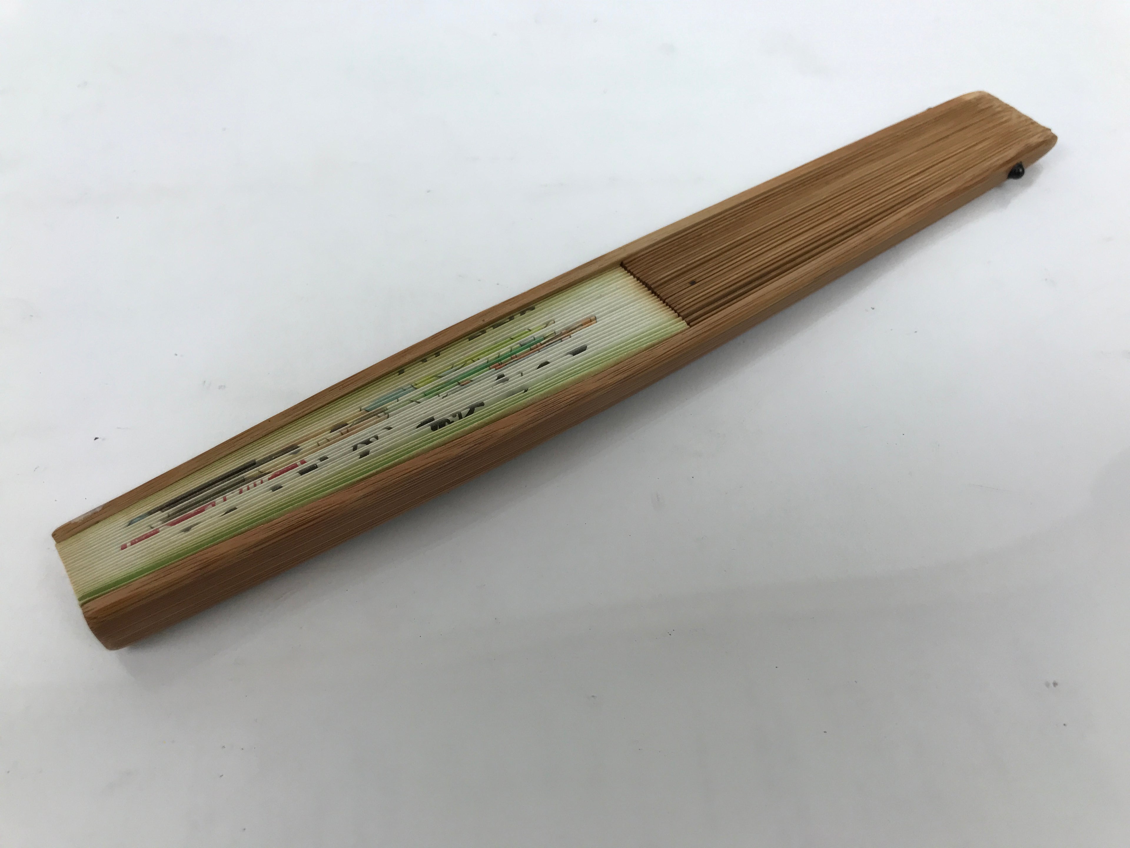 Japanese Paper Folding Fan Sensu Bamboo Frame Green JAF Senryu Haiku Poem 5D42