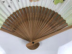 Japanese Paper Folding Fan Sensu Bamboo Frame Green JAF Senryu Haiku Poem 5D42