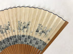 Japanese Paper Folding Fan Sensu Bamboo Frame Horses Blue Animals 4D783