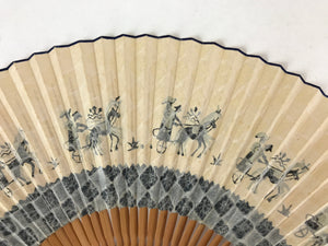Japanese Paper Folding Fan Sensu Bamboo Frame Horses Blue Animals 4D783