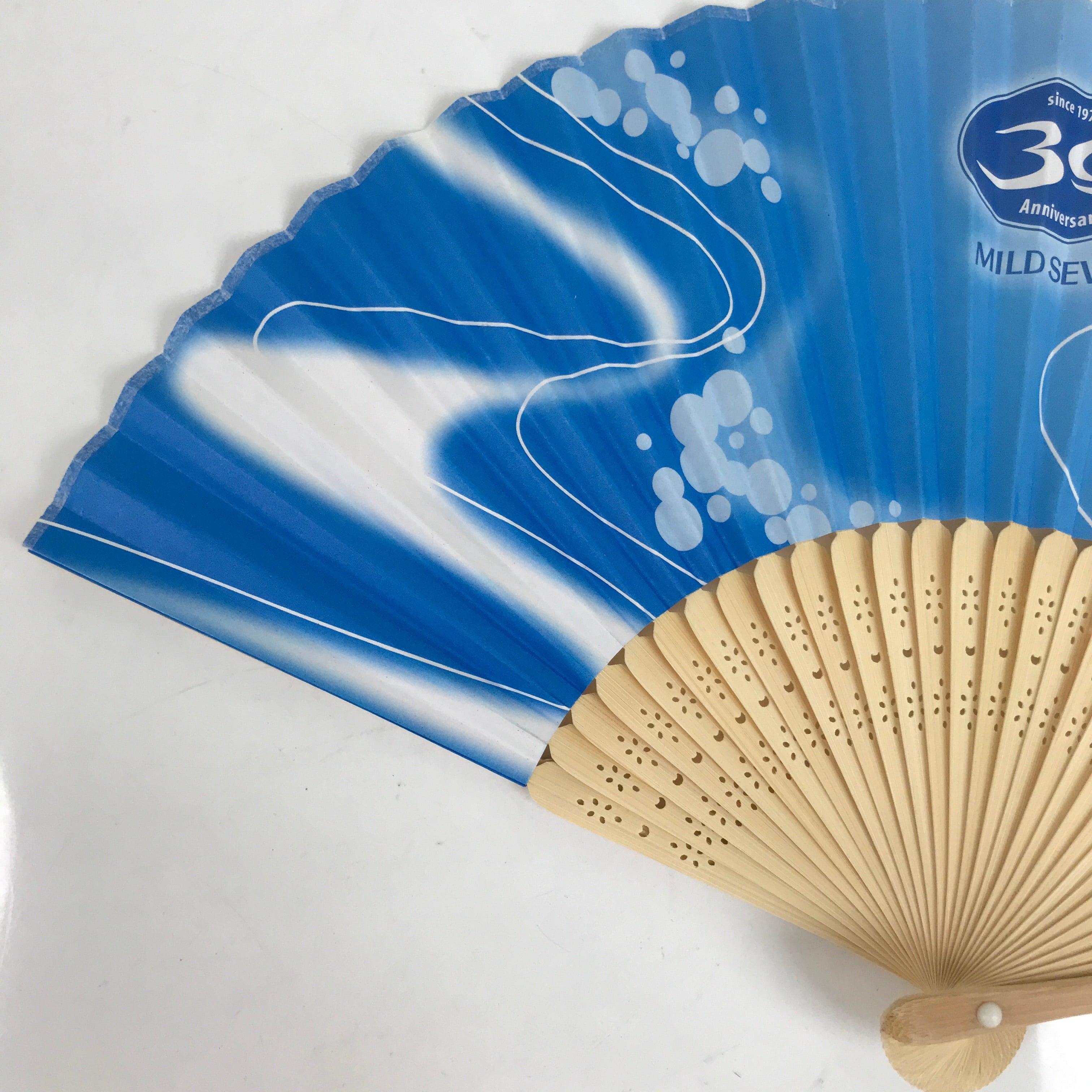 Japanese Paper Folding Fan Sensu Bamboo Frame Mild Seven Promotional Blue 4D855