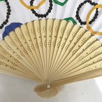 Japanese Paper Folding Fan Sensu Bamboo Frame Multicolored Rings Pattern 4D844