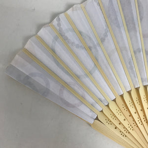 Japanese Paper Folding Fan Sensu Bamboo Frame Multicolored Rings Pattern 4D844