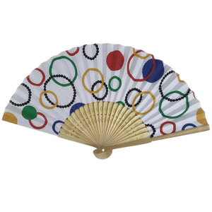 Japanese Paper Folding Fan Sensu Bamboo Frame Multicolored Rings Pattern 4D844