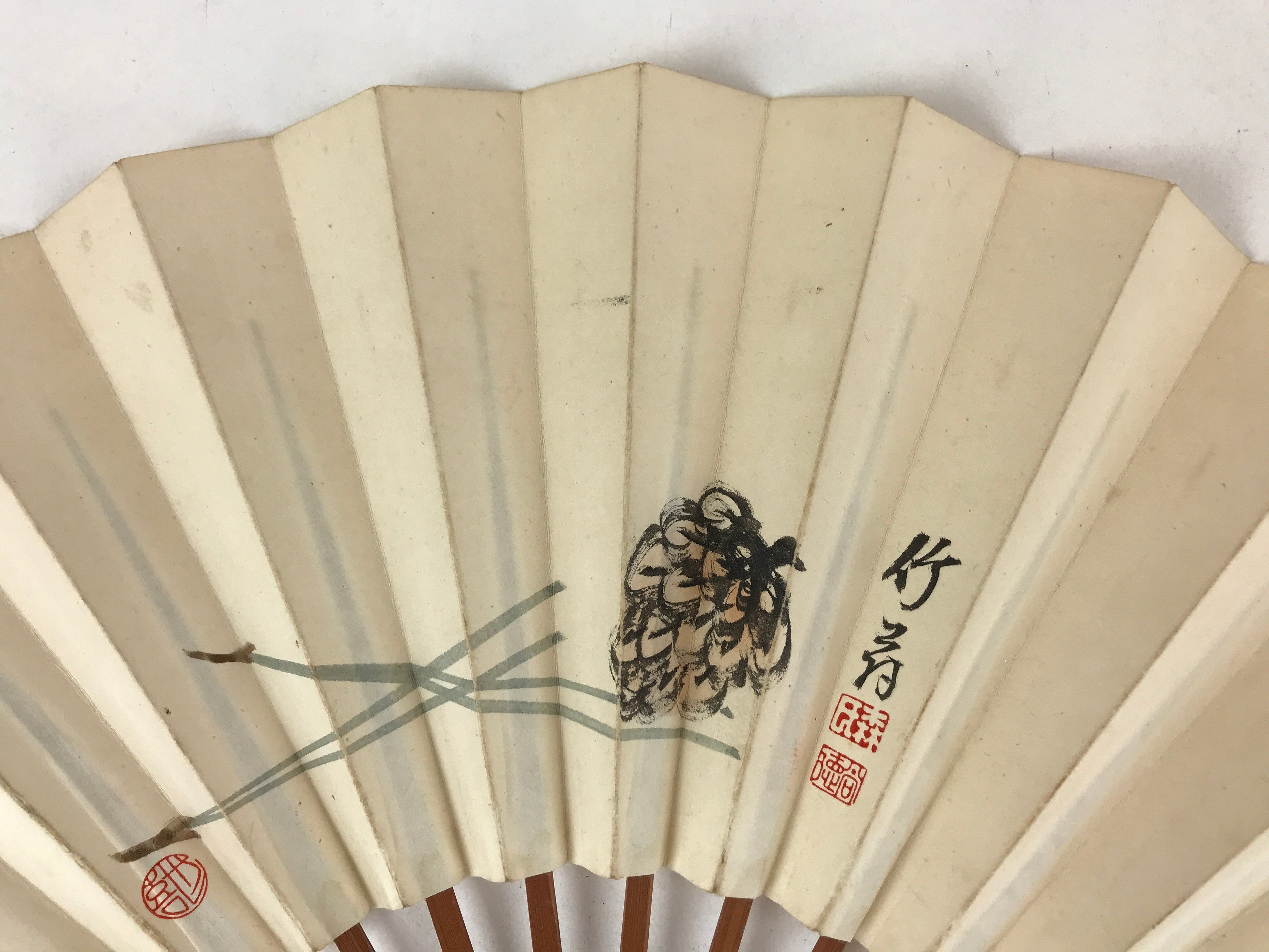 Japanese Paper Folding Fan Sensu Bamboo Frame Pine Cone Pine Needles 4D778