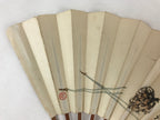 Japanese Paper Folding Fan Sensu Bamboo Frame Pine Cone Pine Needles 4D778