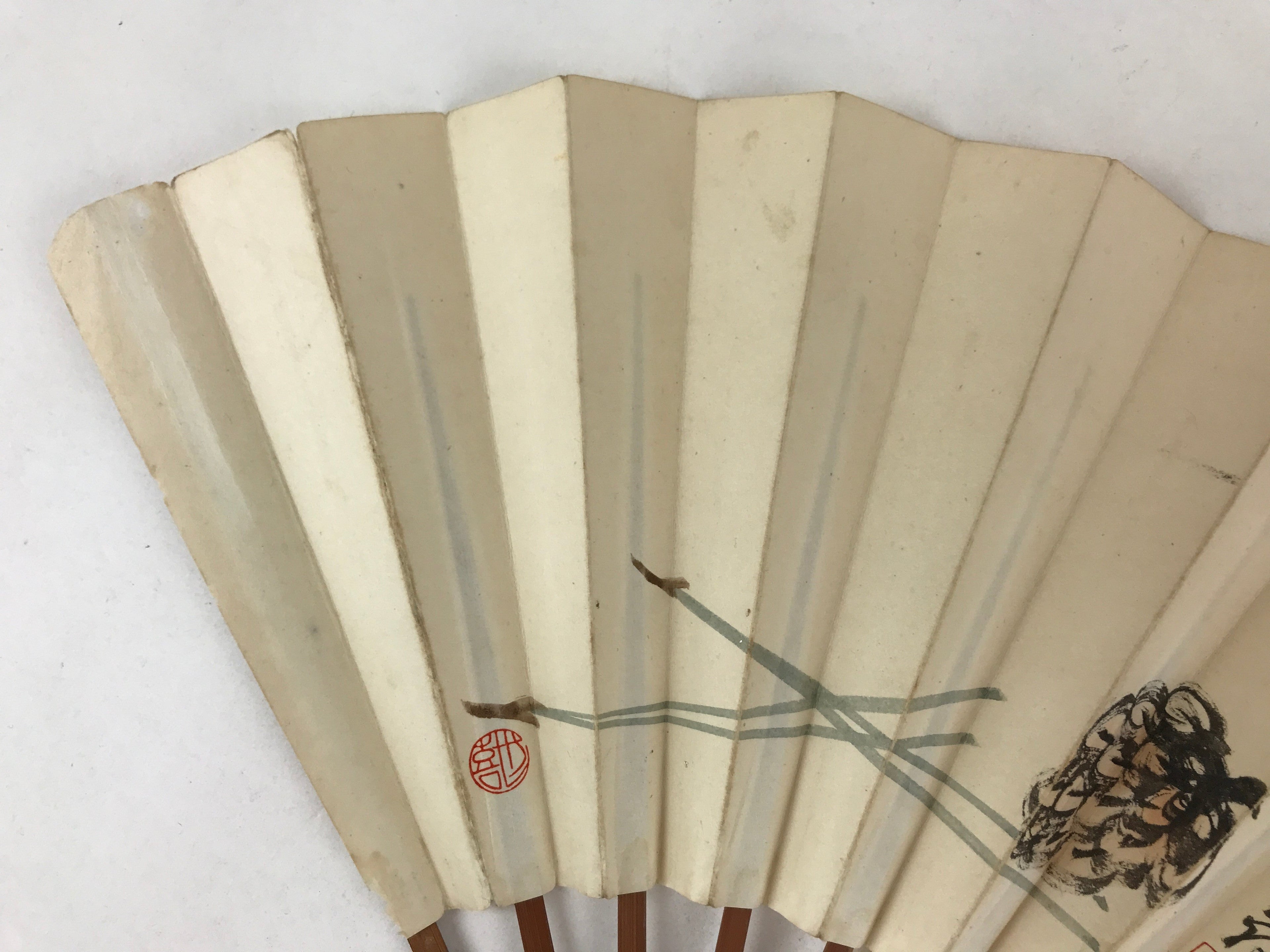 Japanese Paper Folding Fan Sensu Bamboo Frame Pine Cone Pine Needles 4D778