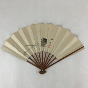 Japanese Paper Folding Fan Sensu Bamboo Frame Pine Cone Pine Needles 4D778