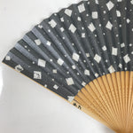 Japanese Paper Folding Fan Sensu Bamboo Frame Squares Design w/Case 4D824