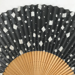 Japanese Paper Folding Fan Sensu Bamboo Frame Squares Design w/Case 4D824