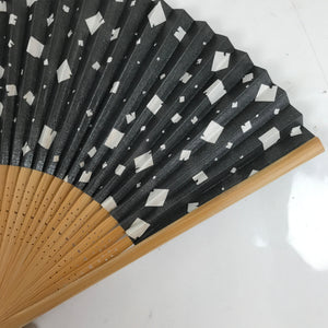 Japanese Paper Folding Fan Sensu Bamboo Frame Squares Design w/Case 4D824