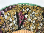 Japanese Paper Folding Fan Sensu Bamboo Frame Teal Purple Floral Design 4D979