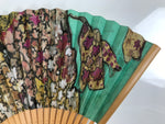 Japanese Paper Folding Fan Sensu Bamboo Frame Teal Purple Floral Design 4D979
