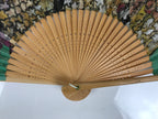 Japanese Paper Folding Fan Sensu Bamboo Frame Teal Purple Floral Design 4D979