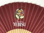Japanese Paper Folding Fan Sensu Bamboo Frame Yebisu Beer Logo Red 4D765