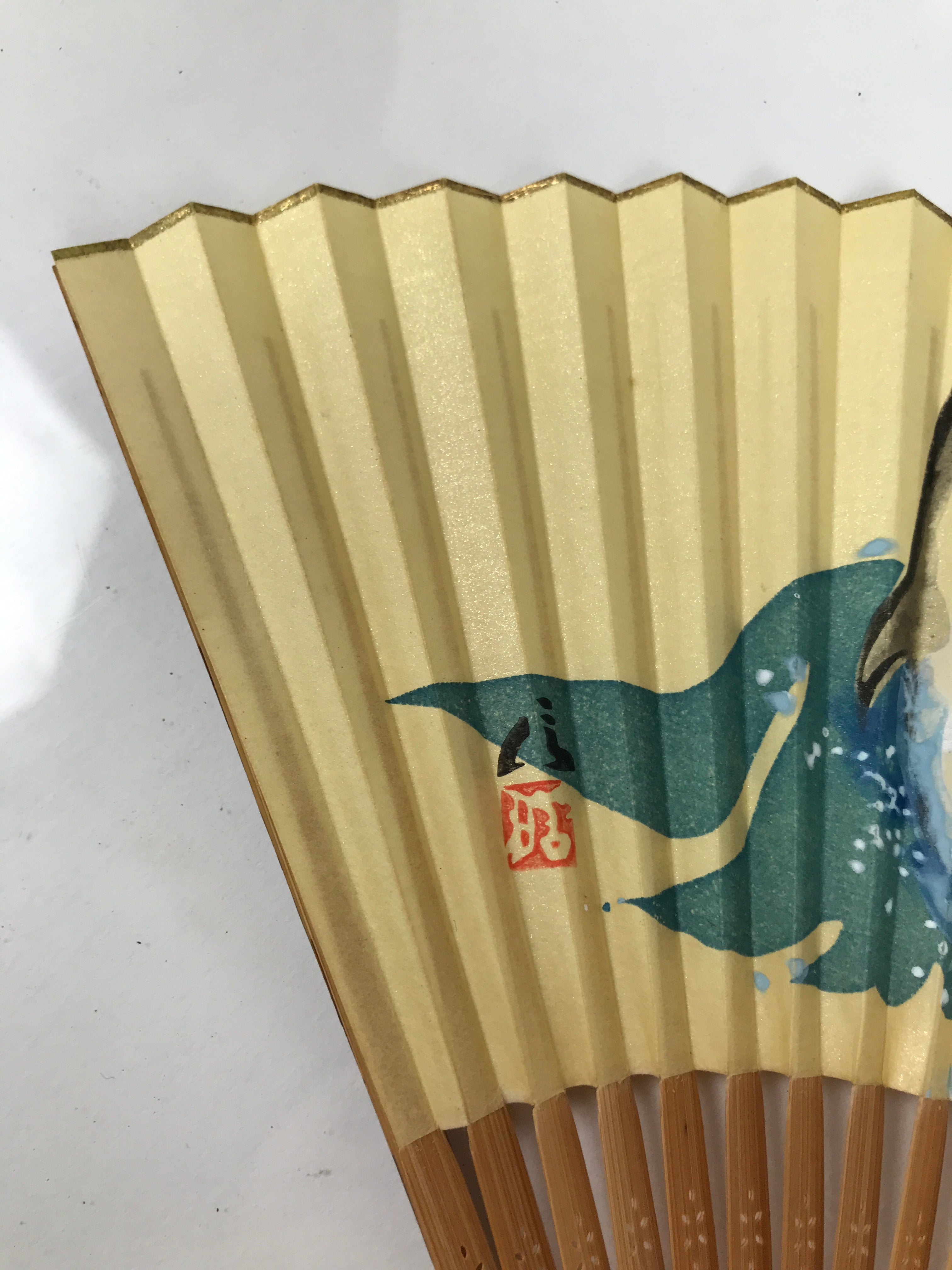 Japanese Paper Folding Fan Sensu Lacquered Bamboo Frame 1975 Expo Okinawa 4D899