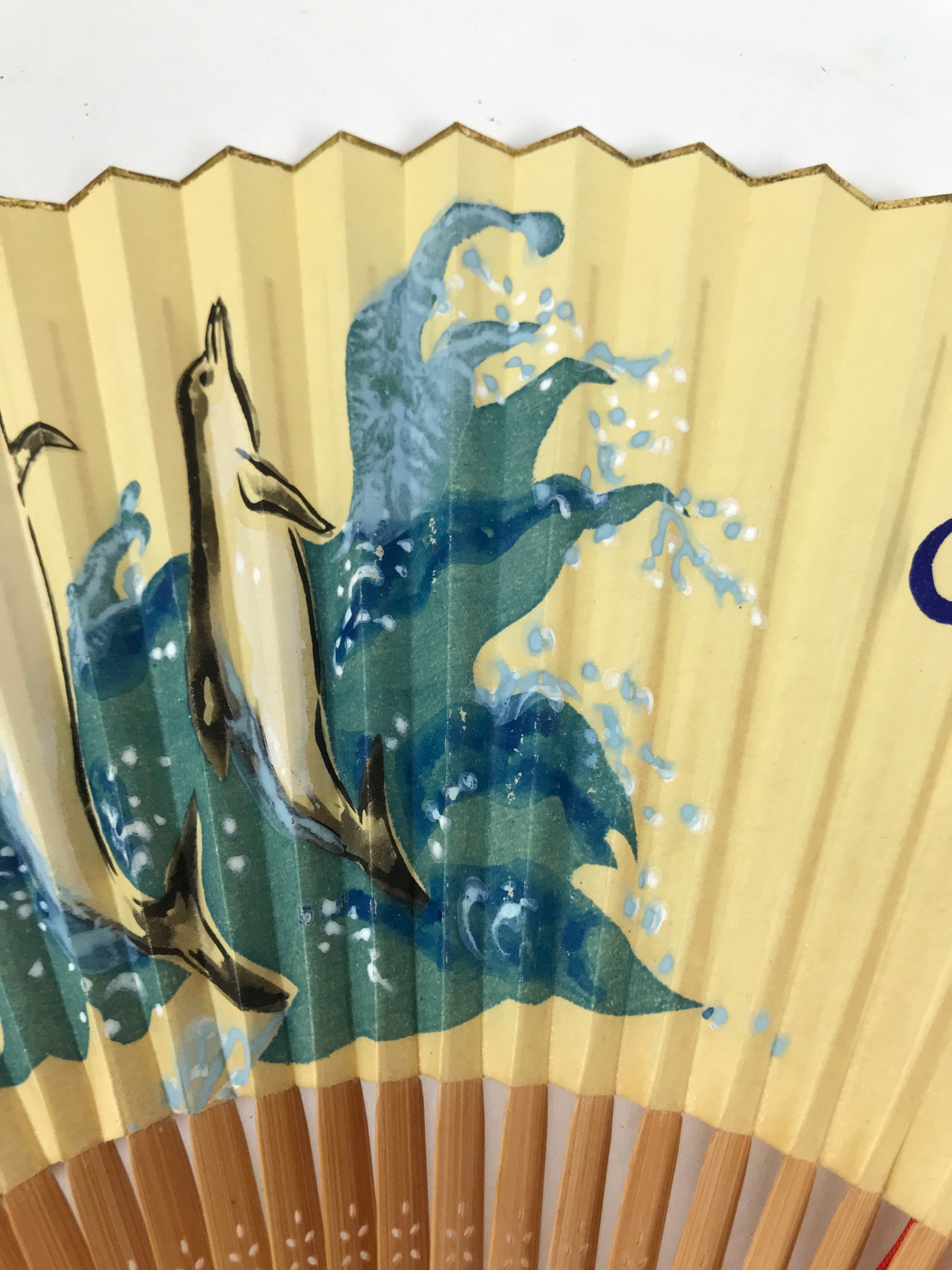 Japanese Paper Folding Fan Sensu Lacquered Bamboo Frame 1975 Expo Okinawa 4D899