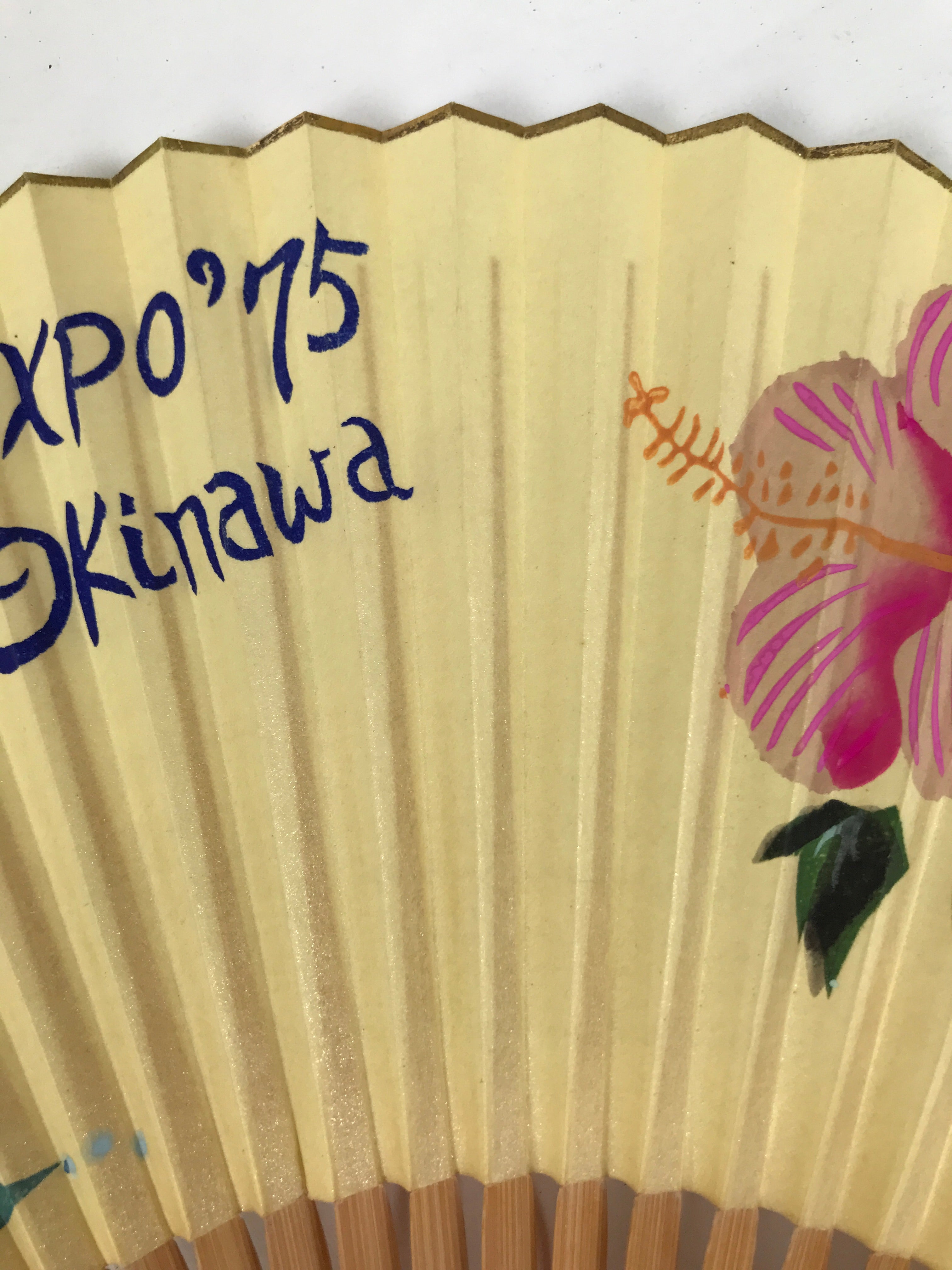 Japanese Paper Folding Fan Sensu Lacquered Bamboo Frame 1975 Expo Okinawa 4D899