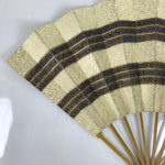 Japanese Paper Folding Fan Sensu Maisen Vtg Bamboo Frame Gold Waves 4D874