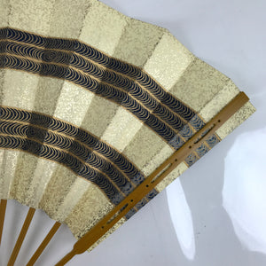 Japanese Paper Folding Fan Sensu Maisen Vtg Bamboo Frame Gold Waves 4D874