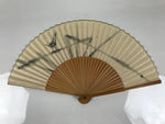 Japanese Paper Folding Fan Sensu Vtg Bamboo Frame Abstract Dragonfly Plant 4D902