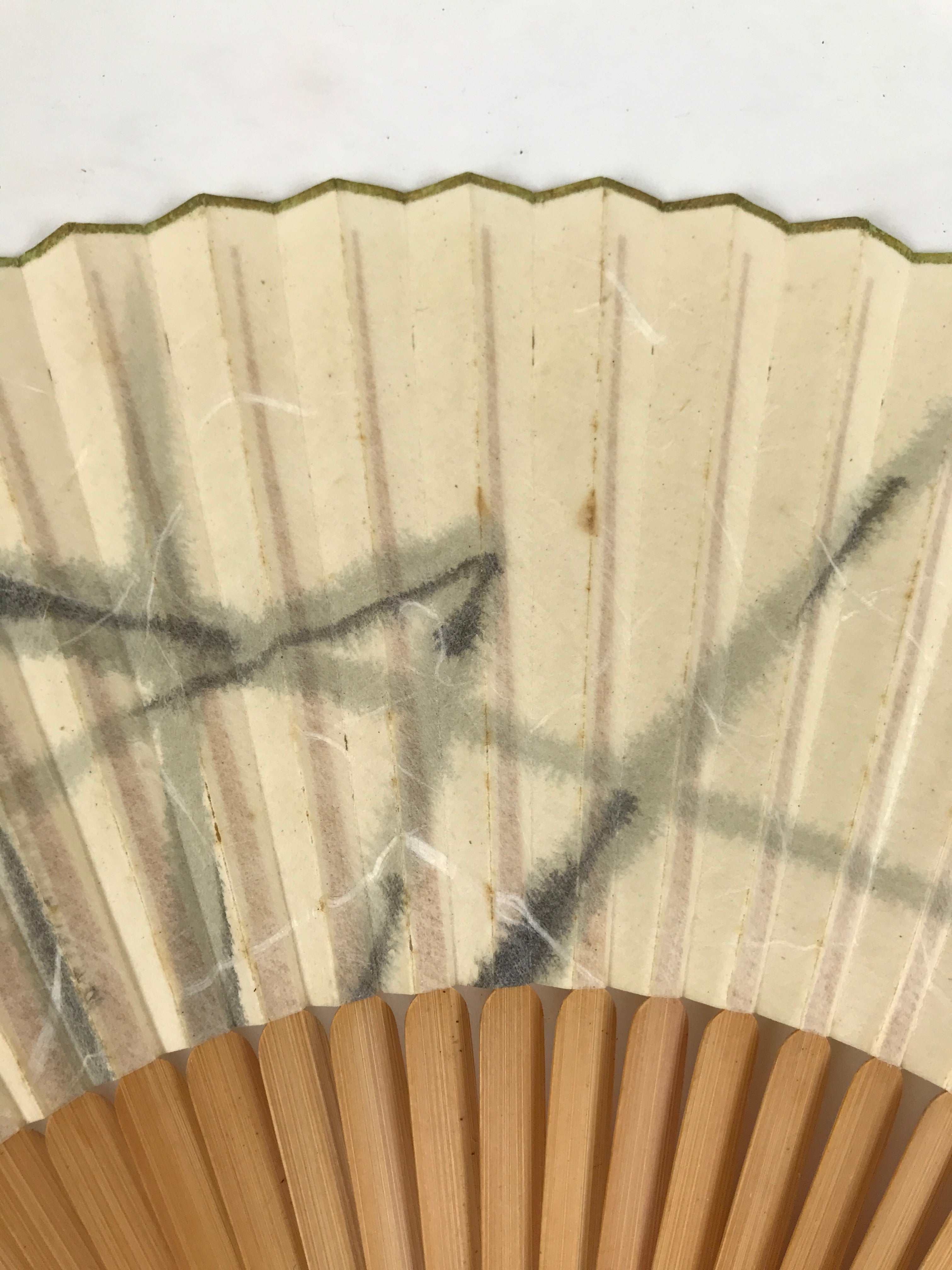 Japanese Paper Folding Fan Sensu Vtg Bamboo Frame Abstract Dragonfly Plant 4D902