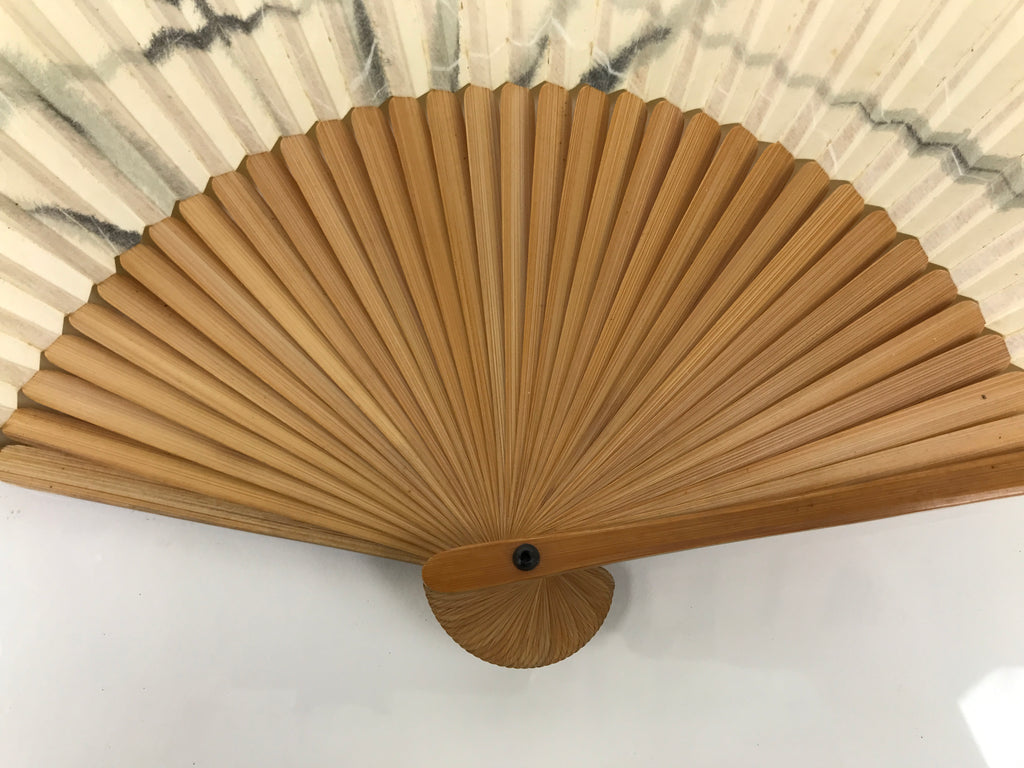 Japanese Paper Folding Fan Sensu Vtg Bamboo Frame Abstract Dragonfly Plant 4D902