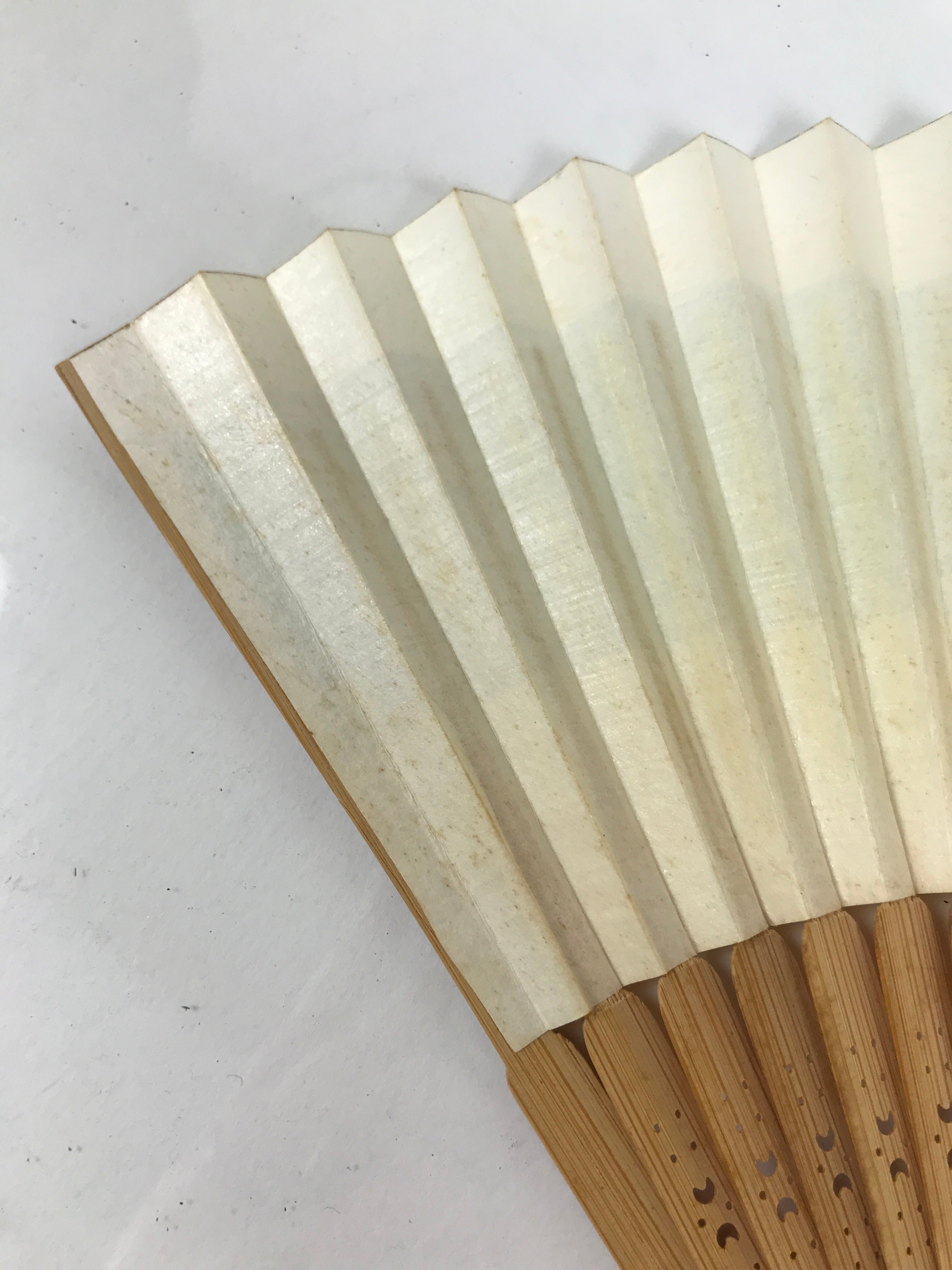 Japanese Paper Folding Fan Sensu Vtg Bamboo Frame Beige Blue Stripe Insect 4D911