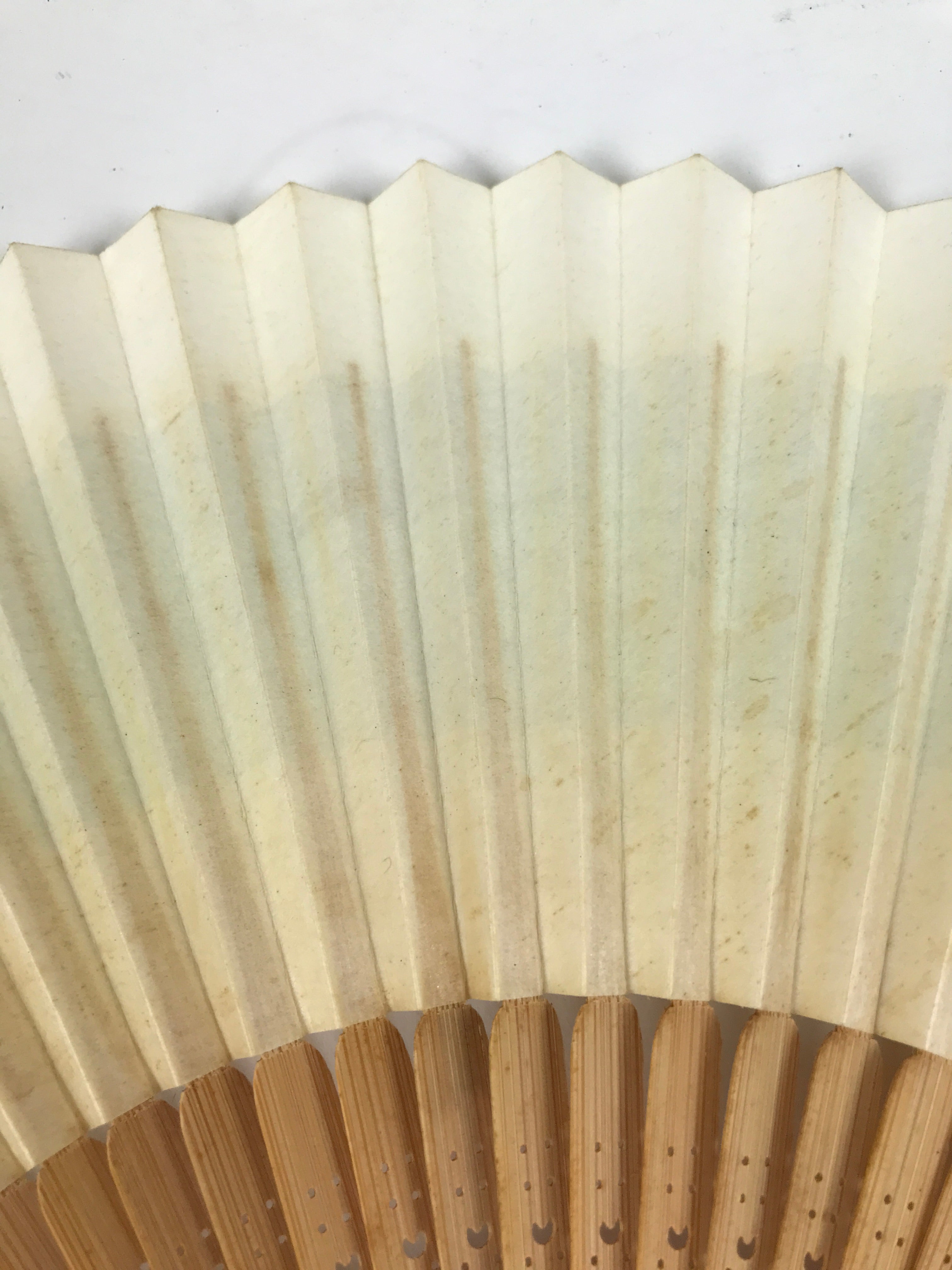Japanese Paper Folding Fan Sensu Vtg Bamboo Frame Beige Blue Stripe Insect 4D911
