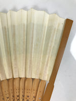 Japanese Paper Folding Fan Sensu Vtg Bamboo Frame Beige Blue Stripe Insect 4D911