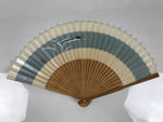 Japanese Paper Folding Fan Sensu Vtg Bamboo Frame Beige Blue Stripe Insect 4D911
