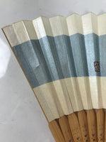 Japanese Paper Folding Fan Sensu Vtg Bamboo Frame Beige Blue Stripe Insect 4D911
