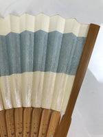 Japanese Paper Folding Fan Sensu Vtg Bamboo Frame Beige Blue Stripe Insect 4D911
