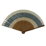 Japanese Paper Folding Fan Sensu Vtg Bamboo Frame Beige Blue Stripe Insect 4D911