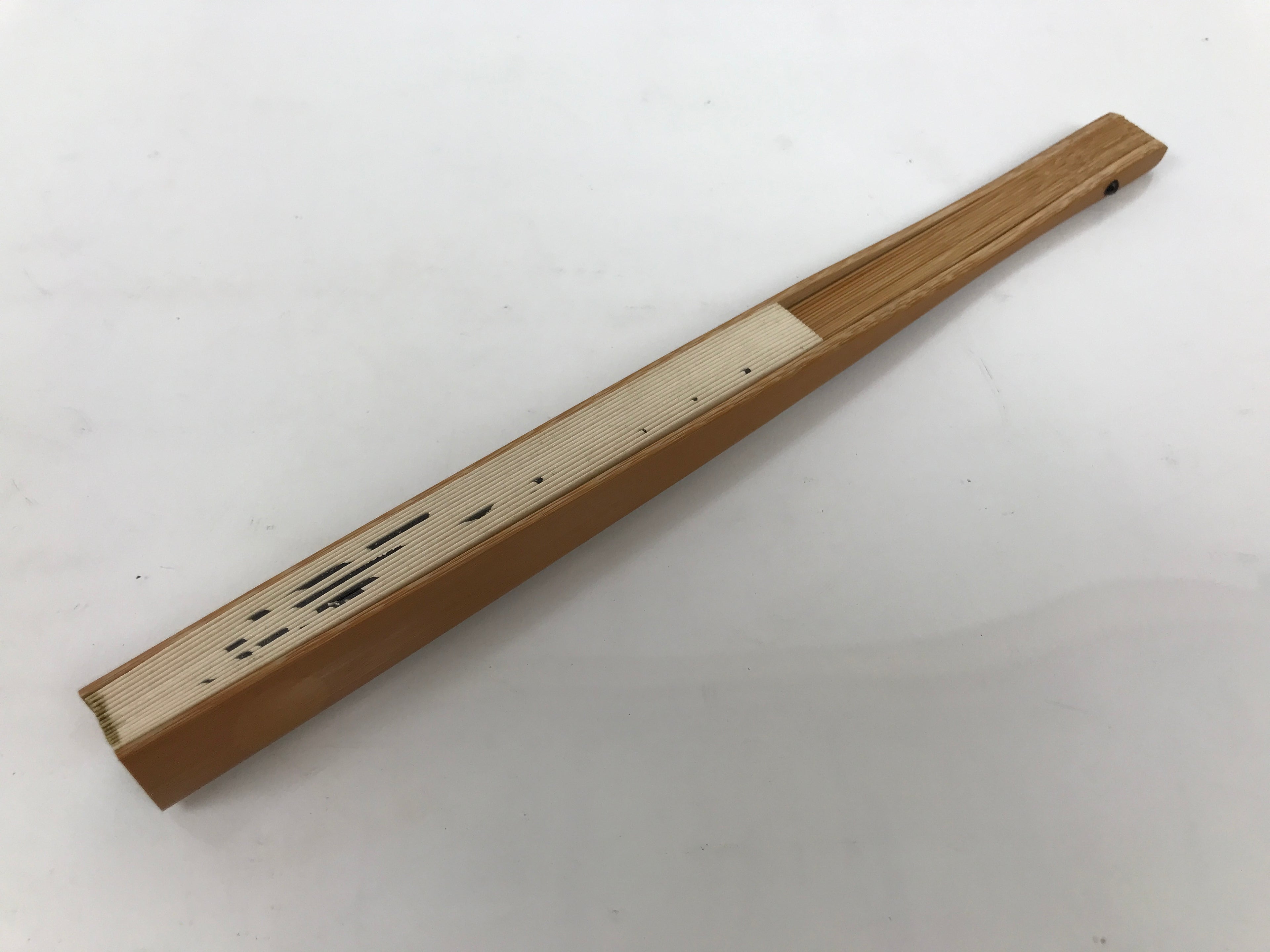 Japanese Paper Folding Fan Sensu Vtg Bamboo Frame Beige Calligraphy Kanji 5D40