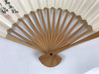 Japanese Paper Folding Fan Sensu Vtg Bamboo Frame Beige Calligraphy Kanji 5D40