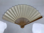 Japanese Paper Folding Fan Sensu Vtg Bamboo Frame Beige Calligraphy Kanji 5D40