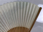 Japanese Paper Folding Fan Sensu Vtg Bamboo Frame Beige Green Town River 5D43