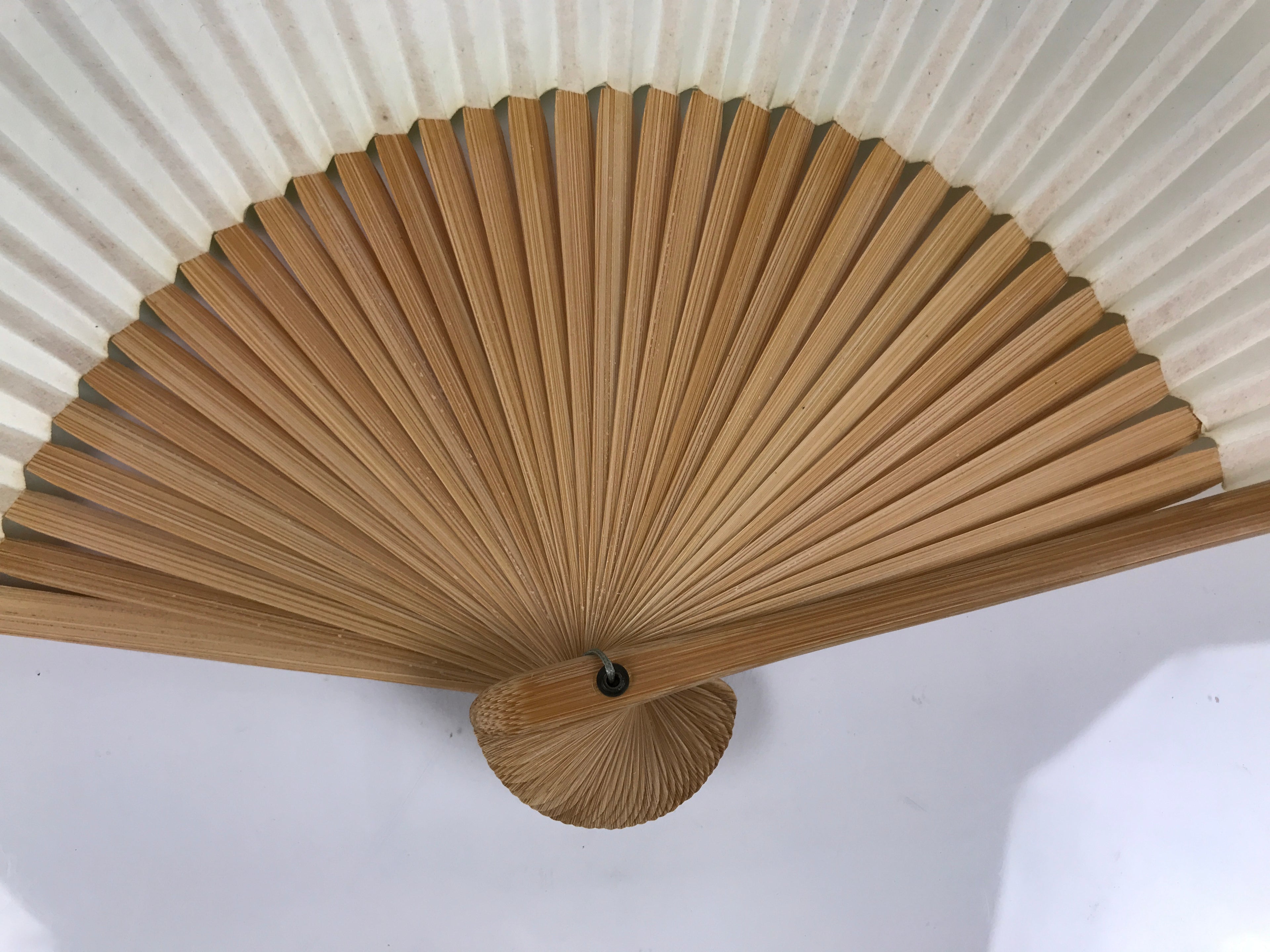 Japanese Paper Folding Fan Sensu Vtg Bamboo Frame Beige Green Town River 5D43