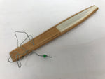Japanese Paper Folding Fan Sensu Vtg Bamboo Frame Beige Green Town River 5D43