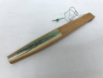 Japanese Paper Folding Fan Sensu Vtg Bamboo Frame Beige Green Town River 5D43