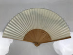 Japanese Paper Folding Fan Sensu Vtg Bamboo Frame Beige Green Town River 5D43