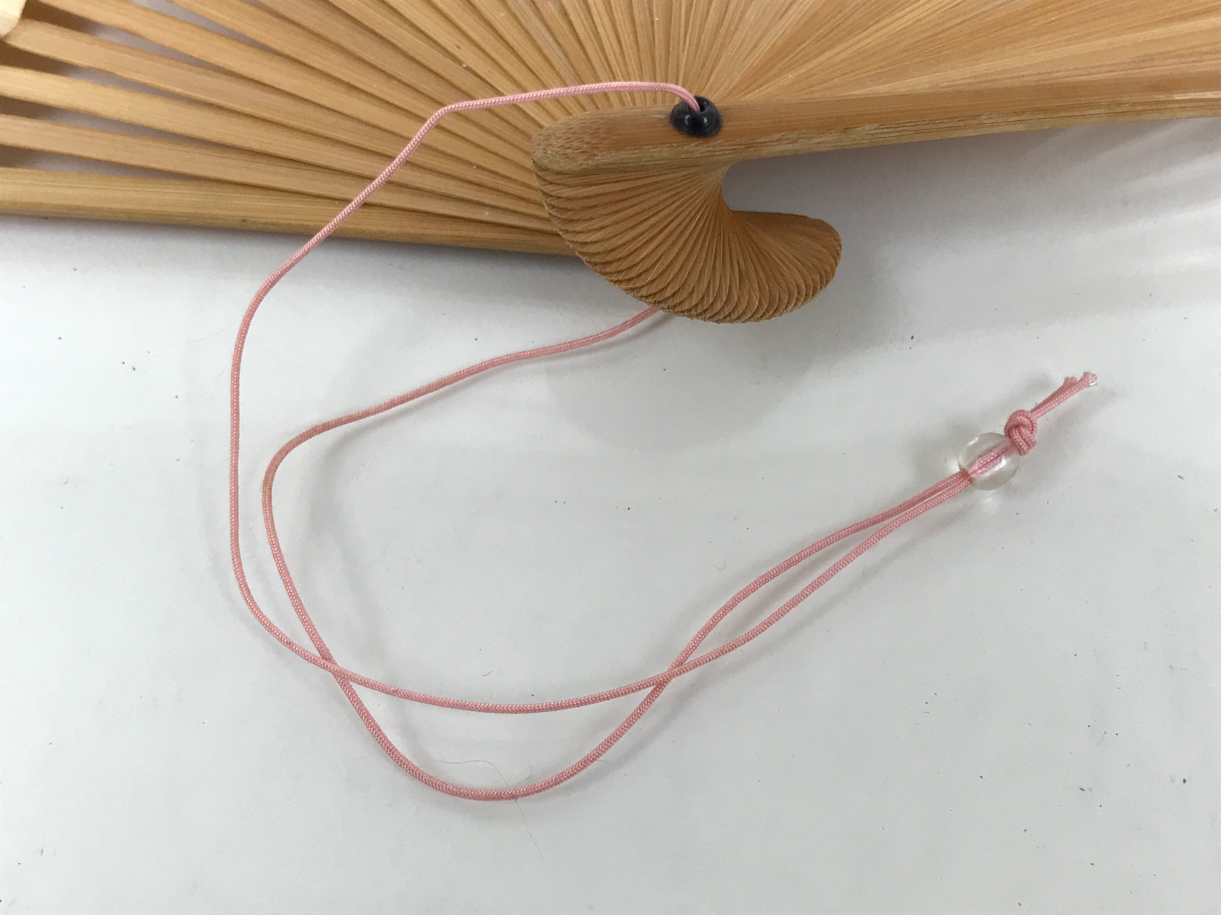 Japanese Paper Folding Fan Sensu Vtg Bamboo Frame Beige Pink Gold Design 4D910