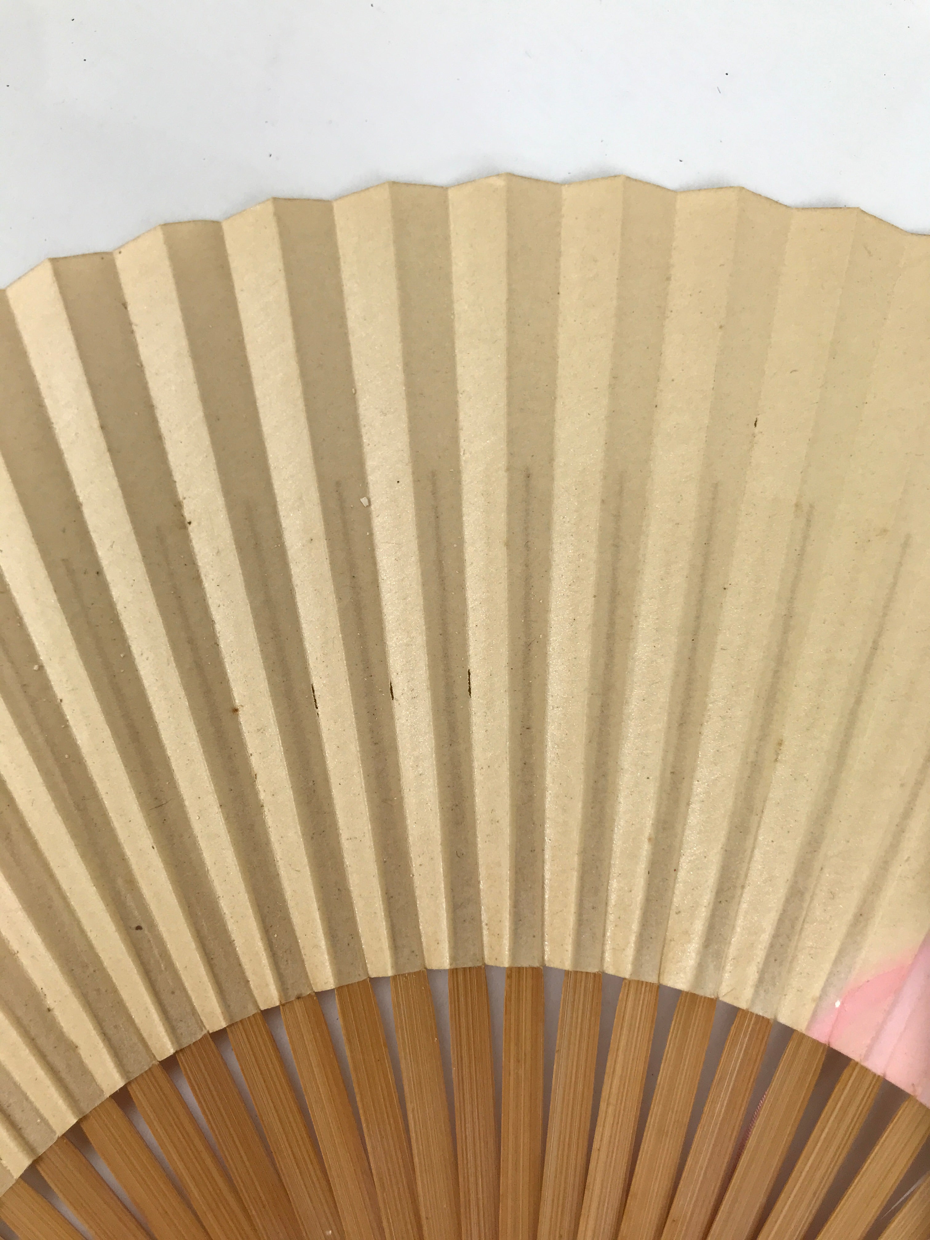 Japanese Paper Folding Fan Sensu Vtg Bamboo Frame Beige Pink Gold Design 4D910