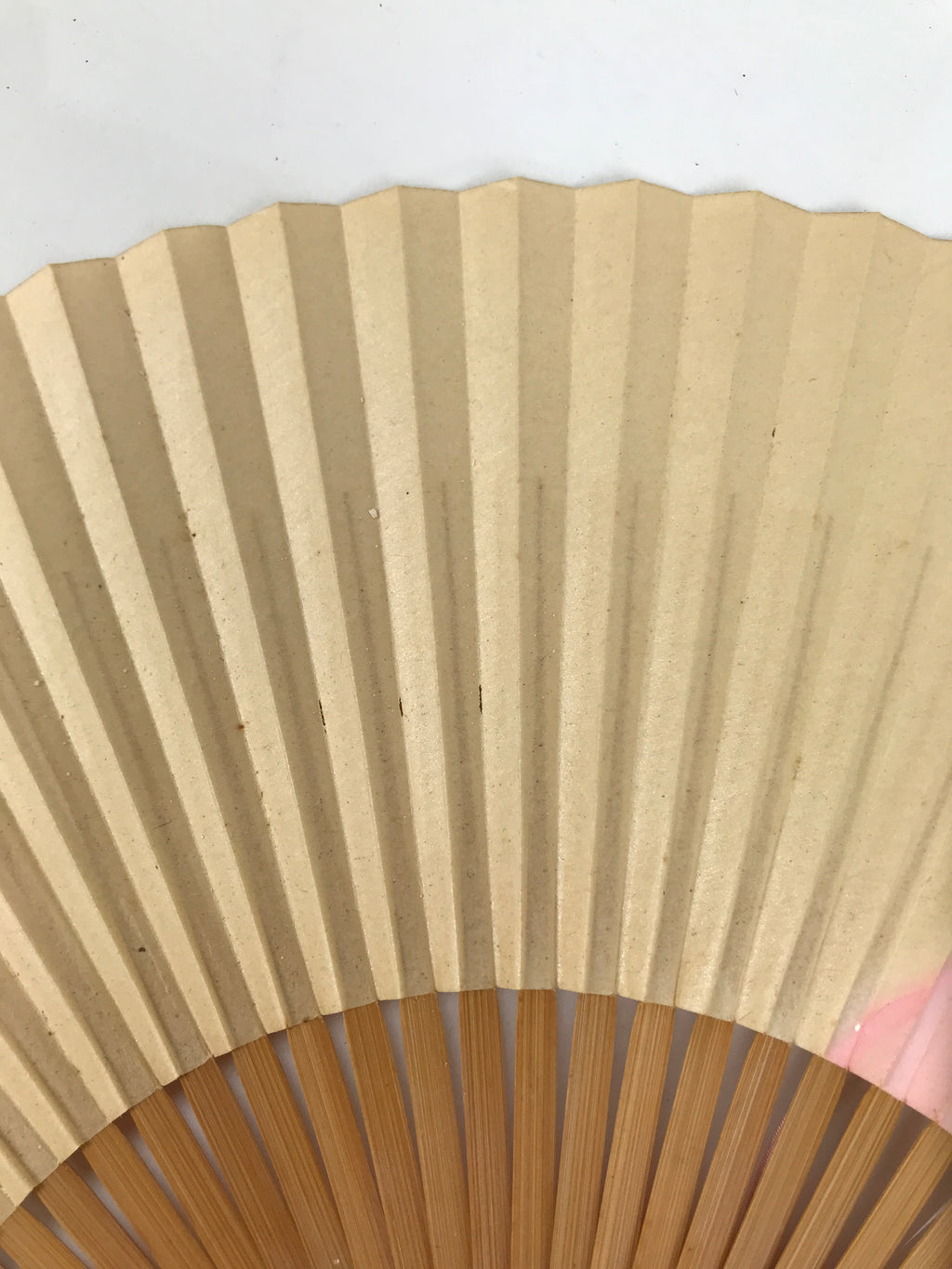 Japanese Paper Folding Fan Sensu Vtg Bamboo Frame Beige Pink Gold Design 4D910