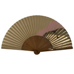 Japanese Paper Folding Fan Sensu Vtg Bamboo Frame Beige Pink Gold Design 4D910