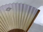 Japanese Paper Folding Fan Sensu Vtg Bamboo Frame Beige Purple Hatch Mark 4D971