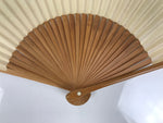 Japanese Paper Folding Fan Sensu Vtg Bamboo Frame Beige Purple Hatch Mark 4D971