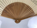 Japanese Paper Folding Fan Sensu Vtg Bamboo Frame Beige Purple Hatch Mark 4D971