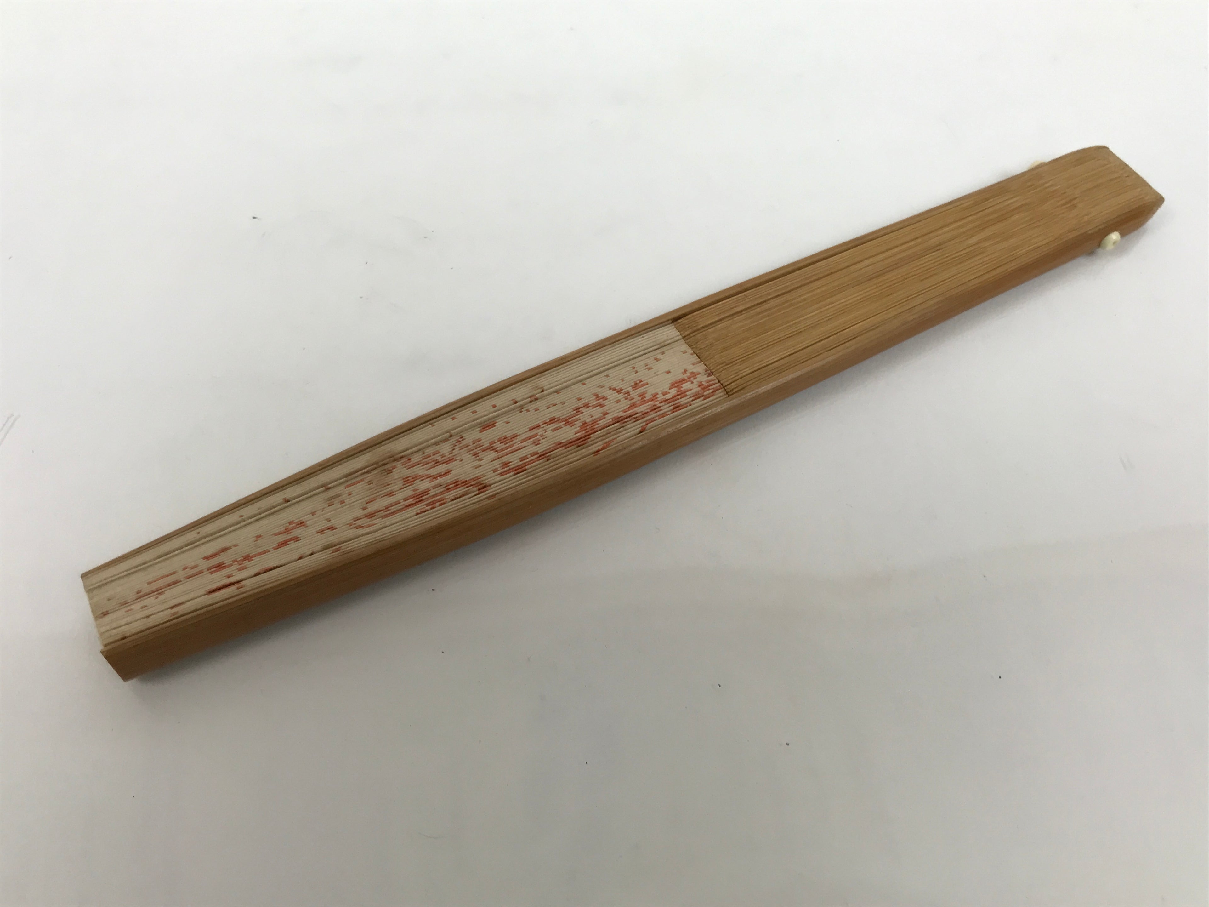 Japanese Paper Folding Fan Sensu Vtg Bamboo Frame Beige Red Sparkle Plants 4D972
